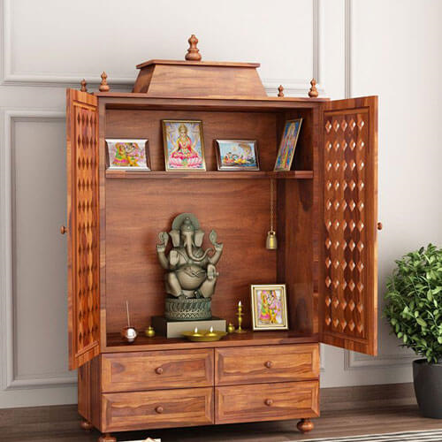 Handmade Teak Wood Pooja Cabinet