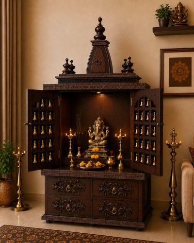4 drawers in Handmade teak pooja mandir 24-15-43 inches