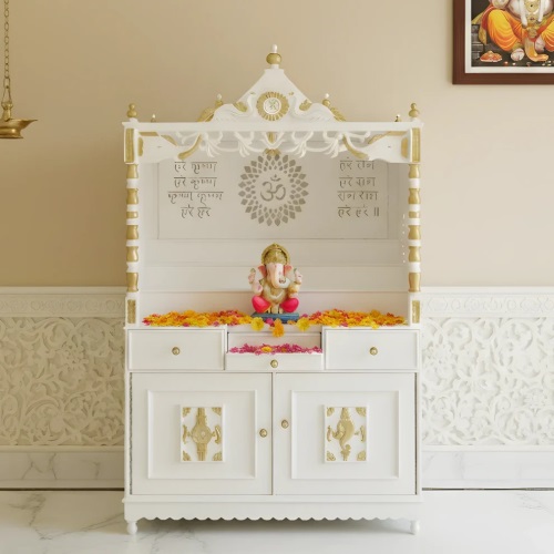 Handmade large white pooja mandir with storage in expresso finish 48 x 23 x 63 inches in UK