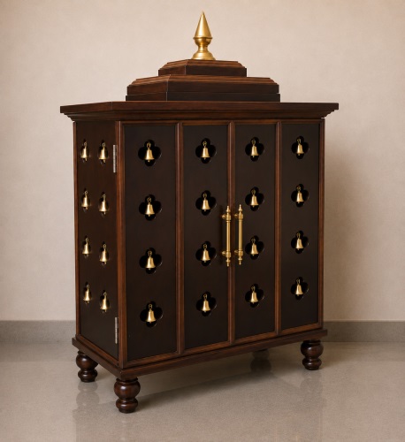 Handmade medium pooja mandir with door in expresso dual colour