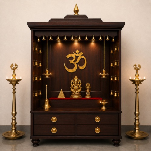 Handmade medium pooja mandir without door in expresso
